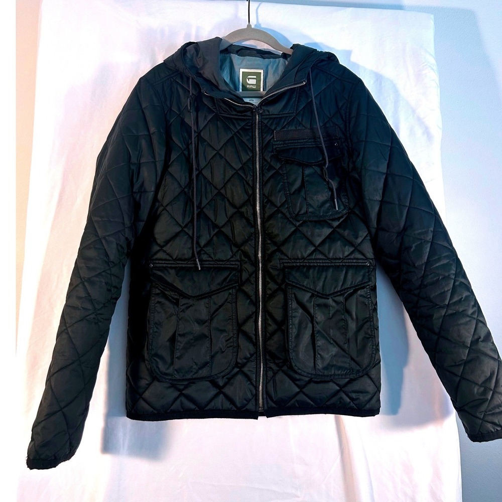 G-Star Raw Cargo Line Men Black Quilted Hooded Jacket Size L US 01 1989 Gorpcore